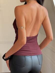 Women's Sleeveless Backless Cropped Knit Top, With Fitted Hem, Slightly Stretchy Fabric - Burgundy - View 11