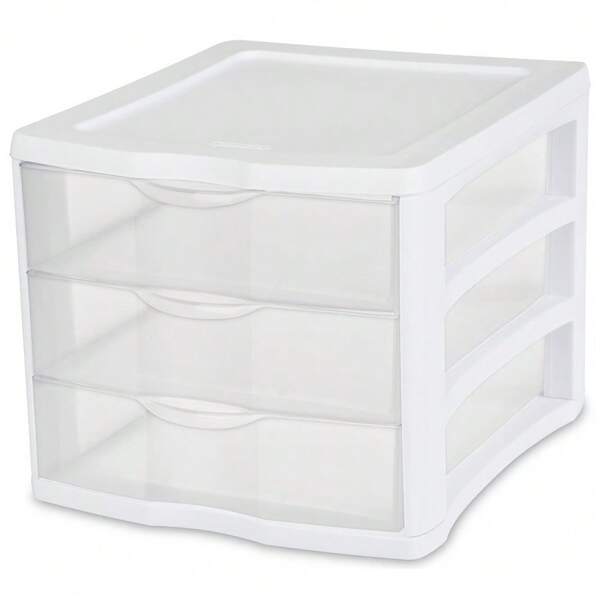 Organizador de 3 cajones de plástico transparente para encimera o almacenamiento de escritorio