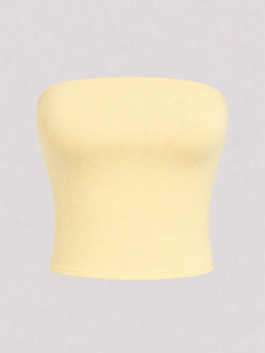 Women's Basic Strapless Cropped Tube Top, Long, Double-Sided, No Padding - Bebé amarillo - Ver 1