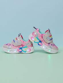 1 Pair Fashionable LED Illuminated Comfortable Mesh Breathable Sneakers, Suitable For Boys And Girls - Casual, Shock-Absorbing, All-Season Anti-Slip Outdoor Running And Walking Shoes - Pink - View 5