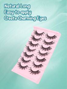 7 Pairs 3D Clear Band Lashes Spiky Cat Eye False EyeLashes D Curl 20mm Manga Wispy Natural Reusable Soft Thin Invisible Band Fake Lashes - Black - View 5