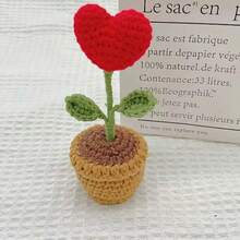 1PC Heart Shaped Handmade Knit Potted Plant, Imitation Flower Pot, Mini Ornament, Home Decor, Gift For Mother's Day, Valentine's Day, Christmas, Back To School Room Decor - 紅色 - 查看 1