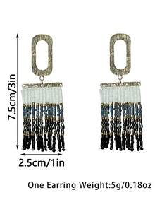 AHAYA Metal Hoop Seed Bead Tassel Earrings, Bohemian Glass Bead Creative Handmade Jewelry, Ombre Dangle Earrings Suitable For Daily, Casual, Beach Wear - Black - View 9