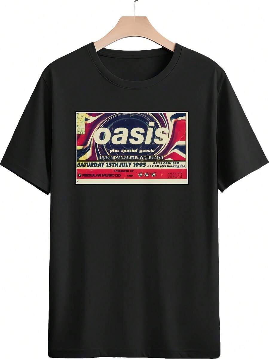Men's Casual Crew Neck T-Shirt With Oasis Saturday 26th August 50 55meter 3D Print Graphic - Retro Music Design, Black Tee, Perfect Gift For Men, Everyday Tshirt, Crew Neck Shirt
