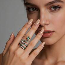 蛇形时尚戒指，简约优雅釉面，女士时尚配饰，百搭饰品 - 戒指 - 查看 4