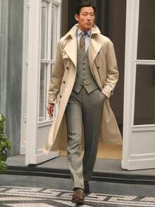 Runcati Men's Trench Coat Double Breasted Notched Lapel Casual Belted Windbreaker Fall Classic Long Jacket Overcoat - Màu kaki nhạt - Xem 4