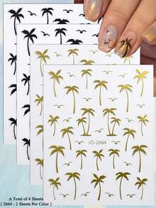 2/4 Sheets Summer Palm Tree Nail Art Stickers Holographic Tropical Vacation Nail Decals For DIY Nails - Multicolor - View 10