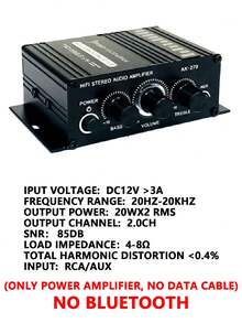 Amplificador de coche mini de 2 canales AK-380 de 12V, amplificador estéreo de alta fidelidad para el hogar, Bluetooth 5.0 inalámbrico (batería no incluida) - AK380 - Ver 14