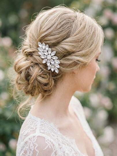 1pc Black Crystal Hair Barrette, Gothic Hair Clip, Vintage Jet Stone French Clip, Elegant Ponytail Holder, Dark Academia Accessories.Marquise Gem Flower Cluster Ponytail Holder, Classic Silver Spring Barrette For Women Daily