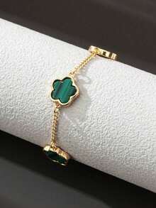 1pc Classic Design Business Fashion Lucky Four-Leaf Clover Bracelet For Men - Green - View 3