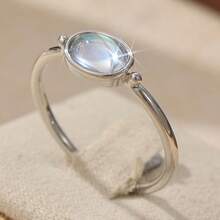 Nhẫn nữ hình bầu dục tối giản, phụ kiện trang sức thường ngày phù hợp cho mọi dịp. - Bạc - Xem 11