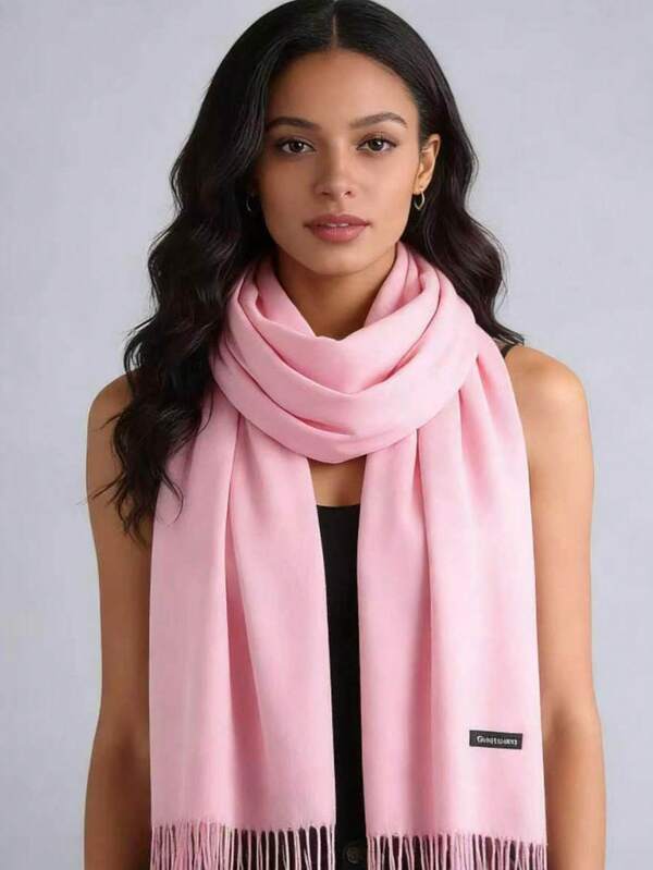 Eșarfă ușoară din cașmir artificial, culoare solidă, elegantă din poliester, eșarfă subțire din cașmir artificial, roșie, pentru femei, îmbrăcăminte de exterior pentru primăvară, toamnă, vară, cu aer condiționat, șal lung cu ciucuri, culoare solidă, eșarfă ușoară din cașmir artificial, flatantă și respirabilă, încălzitor de gât cu ciucuri de culoare solidă, șal mare pentru îmbrăcăminte de exterior de primăvară și toamnă