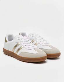 White And Gold Sneakers, Casual And Chic - Gold - View 1