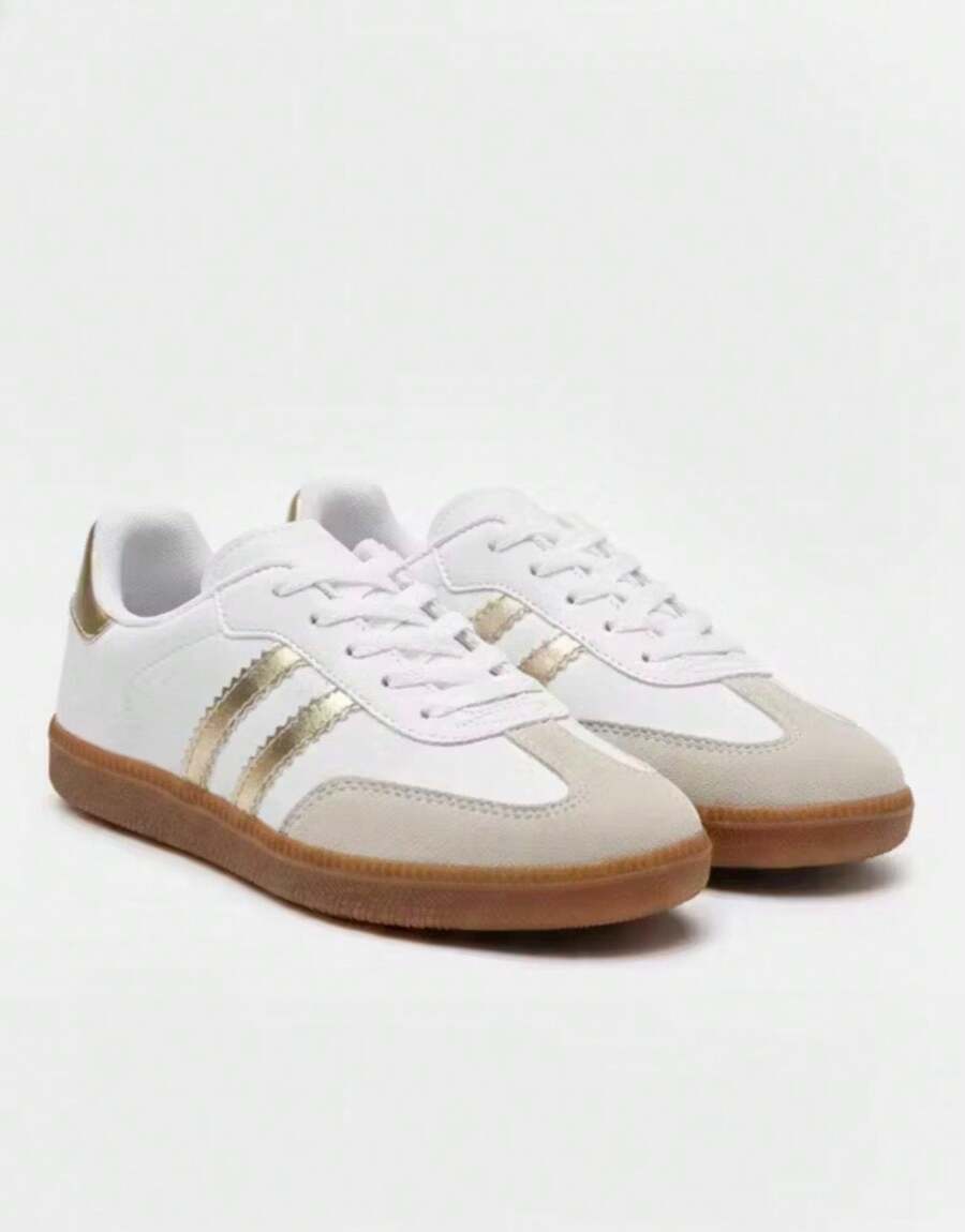 White And Gold Sneakers, Casual And Chic - Gold - View 1