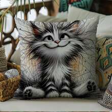 4 pièces/set Housses de coussin décoratif uniques en forme de chat, design de dessin animé moderne avec fermeture éclair, convient pour le salon, le canapé, la décoration de la maison - les inserts de coussin ne sont pas inclus - Multicolore - Voir 19