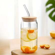 Set de 3 vasos de vidrio reutilizables de 500ml con tapas de bambú y pajitas de vidrio, diseño a prueba de fugas para té helado, batidos y bebidas, adecuado para el hogar y los viajes, material de vidrio duradero, juego de vasos para té, café, jugo, fiesta en el hogar, regalo para fiestas - Multicolor - Ver 9