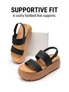 Sandalias de Plataforma para Mujer, Sandalias de cuña elásticas con Puntera Abierta para Playa Verano - Negro - Ver 7