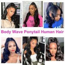 Valentine's Day Body Wave 100% Human Hair Ponytail Extension Magic Paste Wrap Around Hairpiece For Women Daily Party Wedding Dating Party Daily Outfit Gift Use - Natural Black - View 7