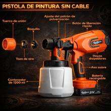 Maquina Para Pintar Pulverizador Pintura Con 2 Baterías 1200ml - Naranja - Ver 9