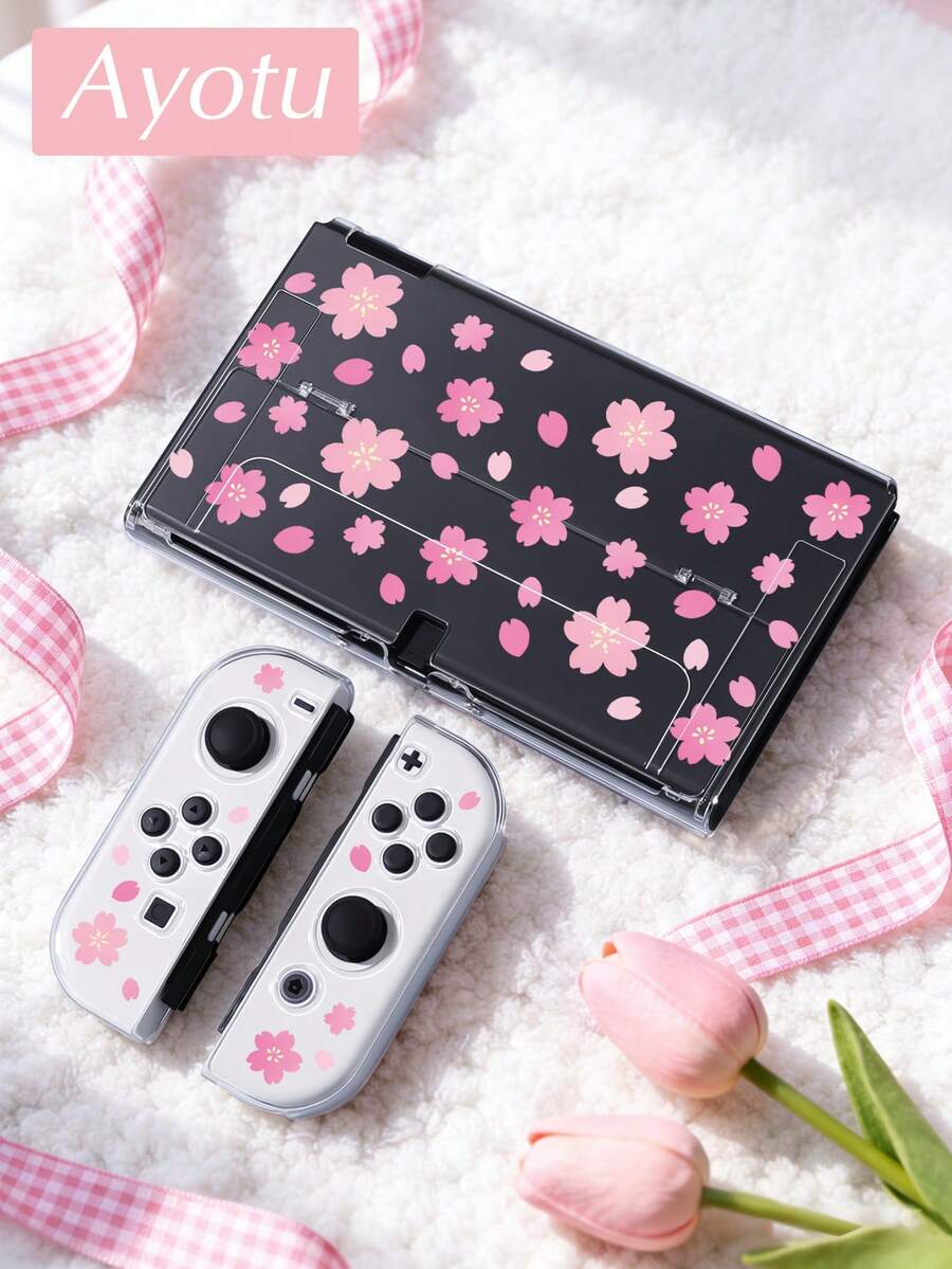 Ayotu 1 pièce Étui de protection transparent ultra-fin en TPU avec motif de fleurs de cerisier & pétales, compatible avec Switch OLED/Lite/New Switch2 (2025). Compatible avec le dock, sans retrait nécessaire. Résistant aux chocs & à la poussière. Plusieurs couleurs. Style romantique de printemps, style campagnard, Saint-Valentin, Nouvel An, saison de la rentrée scolaire.