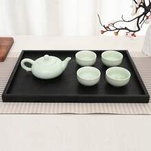 Black Wooden Rectangular Tray, For Tea Cups, Hotel, Salon, Wooden Plate, Square Coffee Tray - Black - View 3