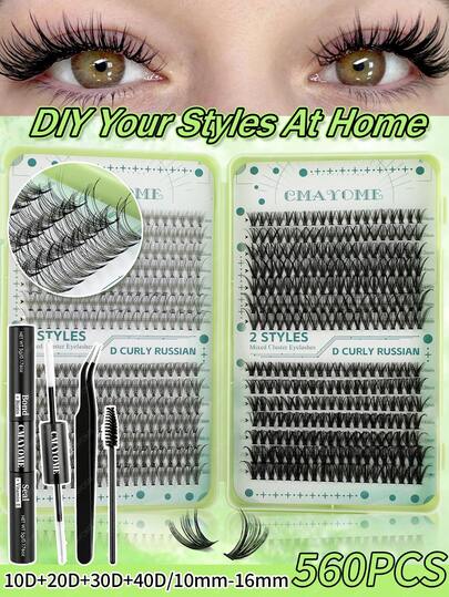 560PCS Clusters D Curl False Eyelashes, 10-16mm High Capacity Individual Lash Clusters Book, 10D-100D Multi Style Lash Clusters, Thick Fluffy, Natural Look Eyes Makeup Beauty, Friendly To Beginners DIY At Home, Soft And Long Lasting Fake Lashes, Portable For Travel, Suitable For Stage, Wedding, Outdoor, Daily Work, Music Party Using