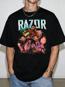Camiseta Vintage Razor Ramon Bootleg - Collage Retro de la Leyenda de la WWE, 100% Algodón - Negro - Ver 1