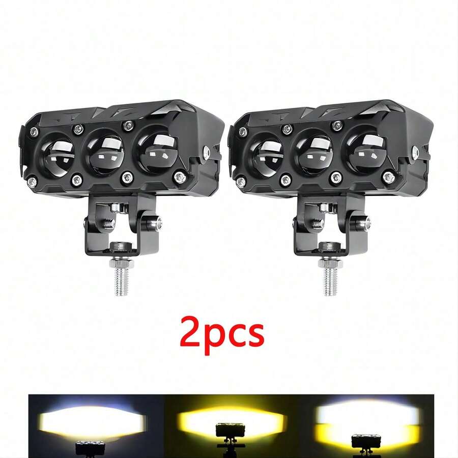 2pcs 80w Dual Color LED Auxiliary Lights For Car Motorcycle, 3 Eye Throw Lights - A - View 1