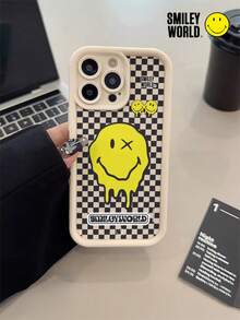 1pc Shock-Proof TPU Material Full Coverage Phone Case, High-Definition UV Printing, Smiley World Yellow Smile Face & Letter Pattern, Compatible With IPhone 16, 15, 14, 13, 12, 11 Pro Max Series - Multicolor - View 4