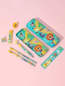 7pcs Cartoon Stationery Gift Set, Pencil Case, Cartoon Animal Series Stationery Set, Student Festival Award, Graduation Gift, Learning Supplies Pencil Case Set, Cartoon Forest Animal Pencil Case Stationery Set - Multiple Styles - View 8