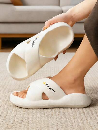  Pmoiste Slides For Women Cross-Over Shower Slides For Women Soft House Slippers Simple Fashionable EVA, White