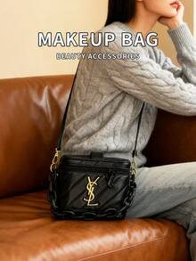 Yves Saint Laurent YSL Women's Black Square Shoulder Bag With Gold Logo, Suitable For Casual Daily Use, Great As A Christmas Gift - Black and Gold - View 2