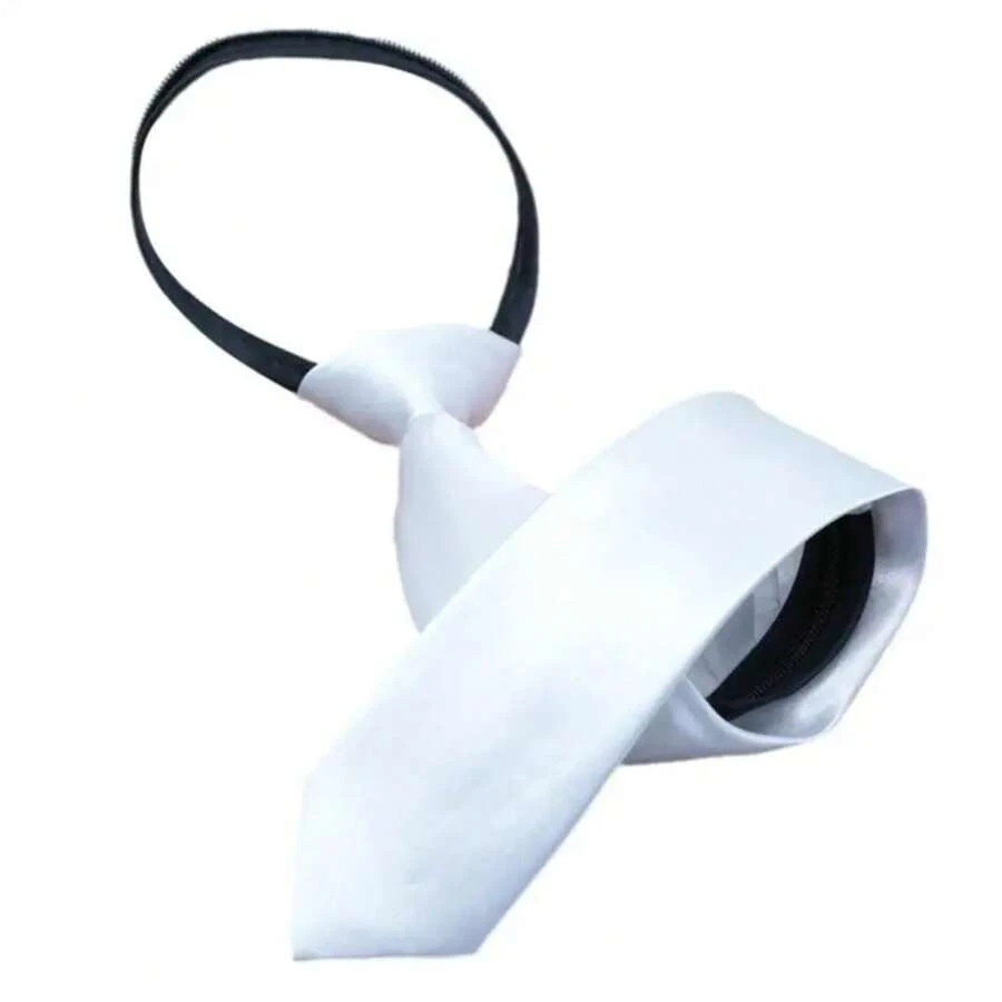 39BD Corbata elegante con cremalleras ajustables, color blanco sólido, para boda y oficina HCRU - Cremallera para darle estilo - Ver 1