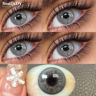 FRESH LADY Freshlady 1 Pair , 14.20 Mm, Yearly Use, Gray Color Eyes Cosmetic Lenses, Natural Mixed-Style Circle Lenses, Eye Beauty Makeup For Work, School, Daily Wear, Party, Gift For Friends