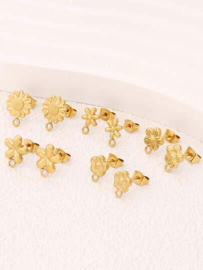 3pcs Stainless Steel Flower Stud Earrings Base Findings Fashion Earrings Posts For DIY Earring Jewelry Making Accessories Supplies