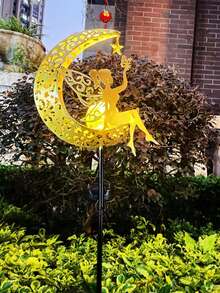 1 pieza Nueva luz decorativa de hada lunar alimentada por energía solar, lámpara LED de jardín de metal resistente al agua, adecuada para patio, jardín, césped, camino, patio, iluminación decorativa, decoración del hogar, vivero de plantas, adecuada para Acción de Gracias, Pascua, Día de San Valentín, decoración de Año Nuevo - Multicolor - Ver 8