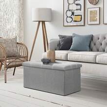 Gray Fabric Storage Bench With Folding Ottoman, Versatile Linen-Style Coffee Table And Shoe Storage Stool For Living Rooms And Bedrooms - 彩色 - 查看 1