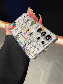 1个创意夏季旅行地图和飞机图案透明气囊TPU防震手机壳，适合作为三星S25、S24、S23、S22、A05等型号的节日礼物 - 彩色 - 查看 5