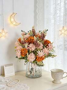 1 束仿真菊花 - 丝绸菊花，仿真植物，适用于家居、餐厅、客厅、户外花园装饰、插花、摄影道具，可用于秋季、春季装饰，也可插在花瓶中，制作花墙、花环、婚礼花束、婚礼装饰、DIY 花环材料、生日派对装饰、家居装饰配件、情人节等场合。 - 橘色 - 查看 2