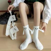 CT TAPESOCKS 1 Pair Unisex Holding Hands Design Socks, Cute & Quirky, Versatile For All Seasons, White Mid-Calf Socks - Multicolor - View 2