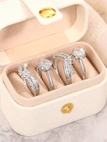 4 piezas/Set Anillos de mujer con circonita cúbica con caja de regalo, adecuado para boda, compromiso, aniversario, fiesta, regalo del Día de San Valentín - 1# - Ver 2