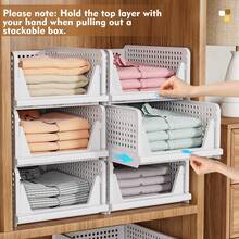 5 Pack Stackable Closet Storage Basket, Multifunctional & Foldable Closet Organizer For Bathroom Kitchen Laundry Room Wardrobe Storage, Space-Saving Clothes Storage Drawer Organizer - White - View 5