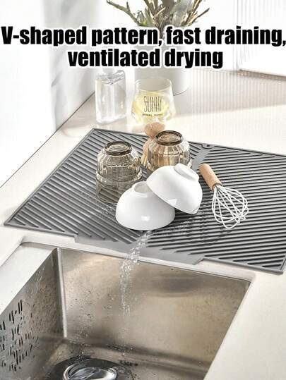 1個 大型耐熱シリコーン製食器乾燥マット、食洗機使用可能。滑り止め付きの排水マットで、鍋やフライパン、食洗機、ストーブなどに使えるキッチンアクセサリー
