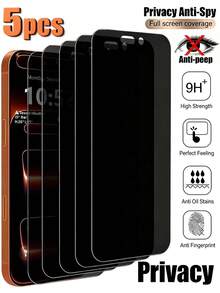 5pcs Privacy Tempered Glass Screen Protector Compatible With IPhone 17 Pro Max/17/16/15/14/13/12/11/Mini/XS/XS MAX/7/8 PLUS, Anti-Bubble, Anti-Scratch, Privacy Protection, Suitable For Daily Protection, Office, Home Use, Durable Phone Screen Protector Accessory, Waterproof, Anti-Fall, Anti-Scratch - Black - View 21