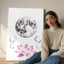 1pc Framed Wall Art, Wrapped Canvas Poster Vintage Prints, Pink, Moon, Water Drops, Water Polo, Flower, Black And White Drawing-simple, Classic, Timeless, Elegant Style, Birthday Party Decor, Decorative Wall Art for Living Room Bedroom Office, Hanging Hardware Included - Wrapped Framed Canvas, Vertical - Lienzo enmarcado - Ver 6