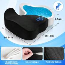 Seat Cushion Gel Chair Cushions Office Chair Cushions Anti-Slip Bottom Removable Cover Taione Pain Relief Cushion  For Office Wheelchair Car Black - 黑色 - 查看 2