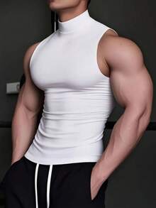 Men's Sleeveless High Neck Base Layer T-Shirt For Fitness, Training, And Weightlifting - màu đen - Xem 3