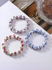 30pcs Assorted Blue And White Porcelain Orchid Ceramic Beads, Handmade DIY Jewelry Accessories, Bracelet Making Materials, Beaded Curtain Supplies - Multicolor - View 4