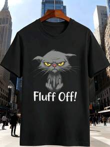 Funny Angry Cat Graphic Tee Shirt Spring, Quality Fabric, Loose Fit, Breathable, Casual, Graphic Design - Black - View 2