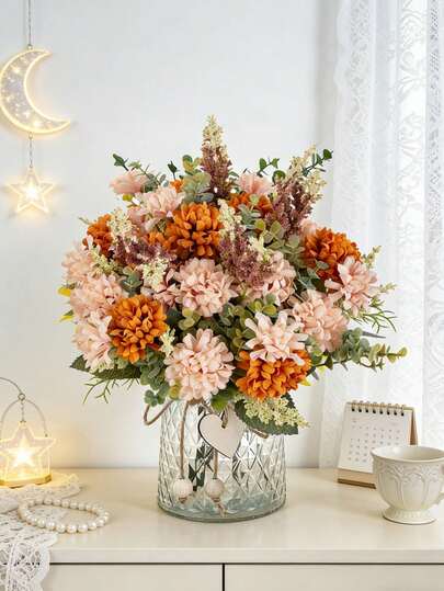 1PC Artificial Chrysanthemum - Cluster Chrysanthemum, Silk Cluster Chrysanthemum, Artificial Plants, Home, Restaurant, Living Room, Outdoor Garden Decor, Floral Art, Photography Props, Fall, Spring, Vase, Flower Wall, Wreath, Wedding Bouquet, Wedding Decor, DIY Wreath Materials, Birthday Party Decor Materials, Home Decor Accessories, Valentine's Day